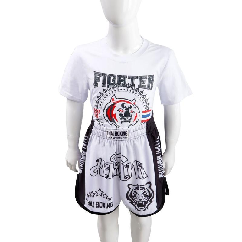 Kids Boxing Set - Sparring Shorts And Tights - Bright Green - Hot Printing Red Gold Dragon - M