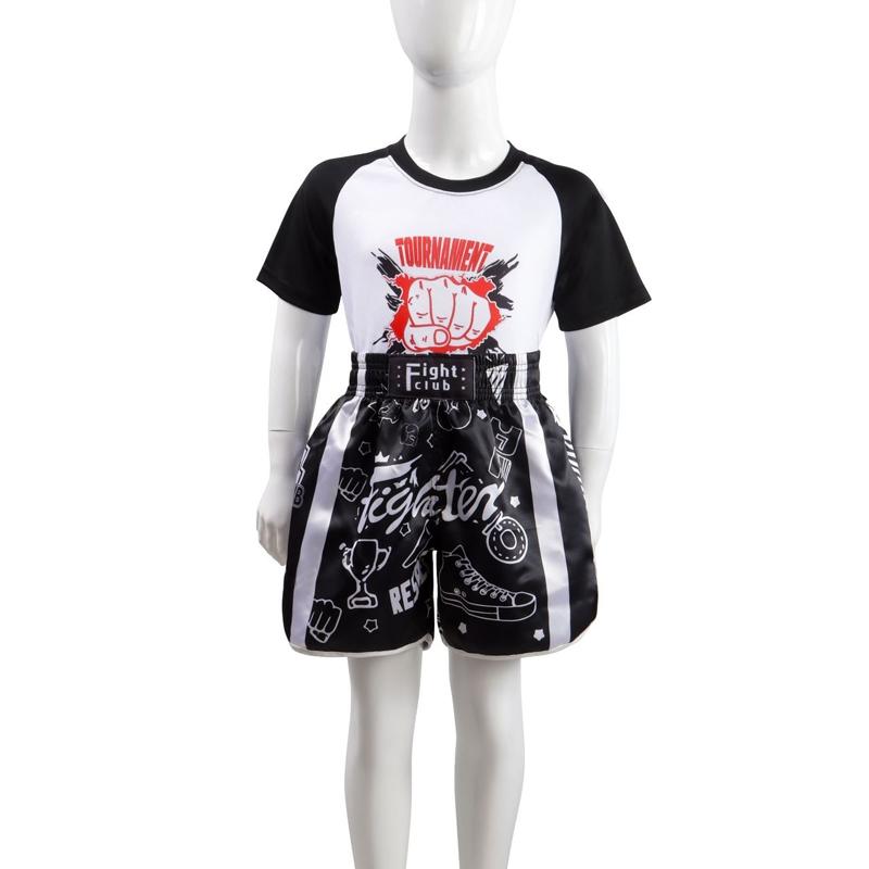 Kids Boxing Set - Sparring Shorts And Tights - Bright Green - Tiger Head White - M