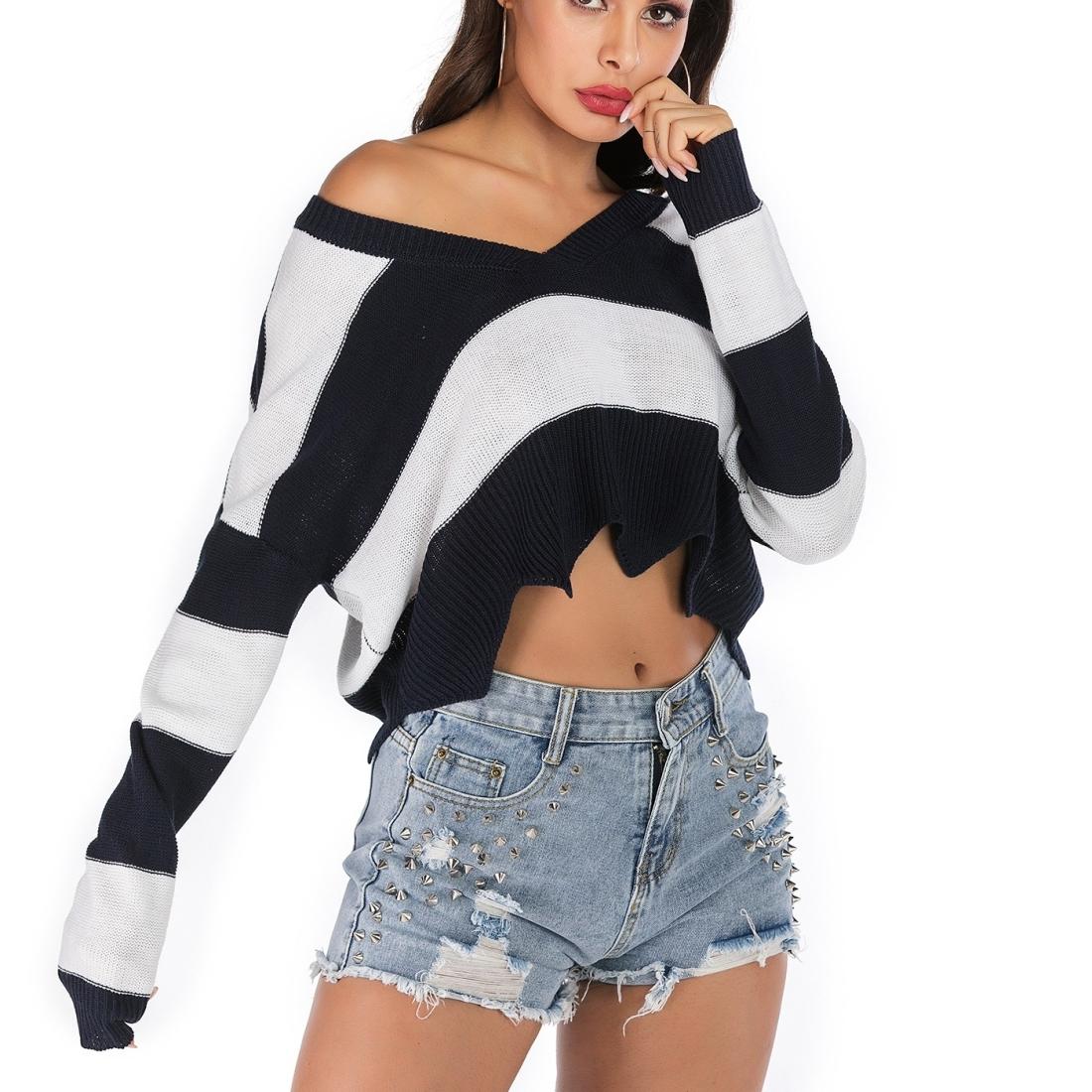 Striped Fashion Casual Pullover - Dark Blue S