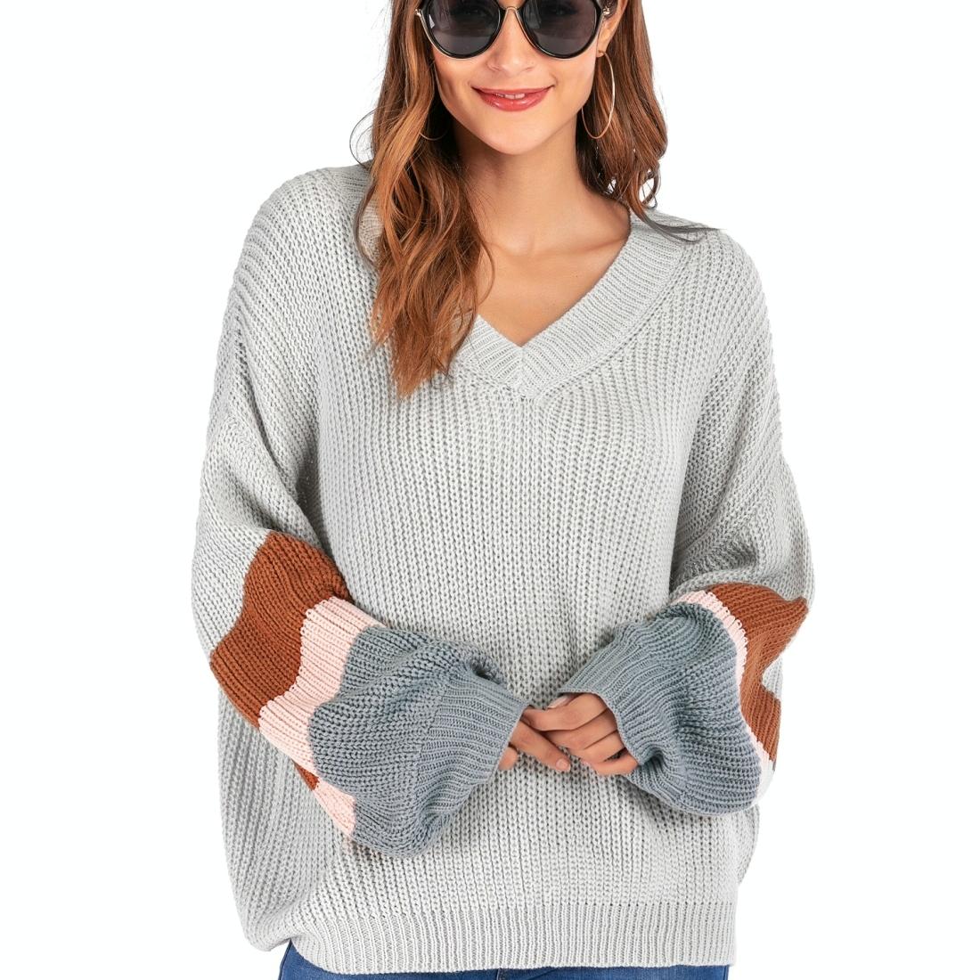 Fashion Casual V-Neck Sweater - White S
