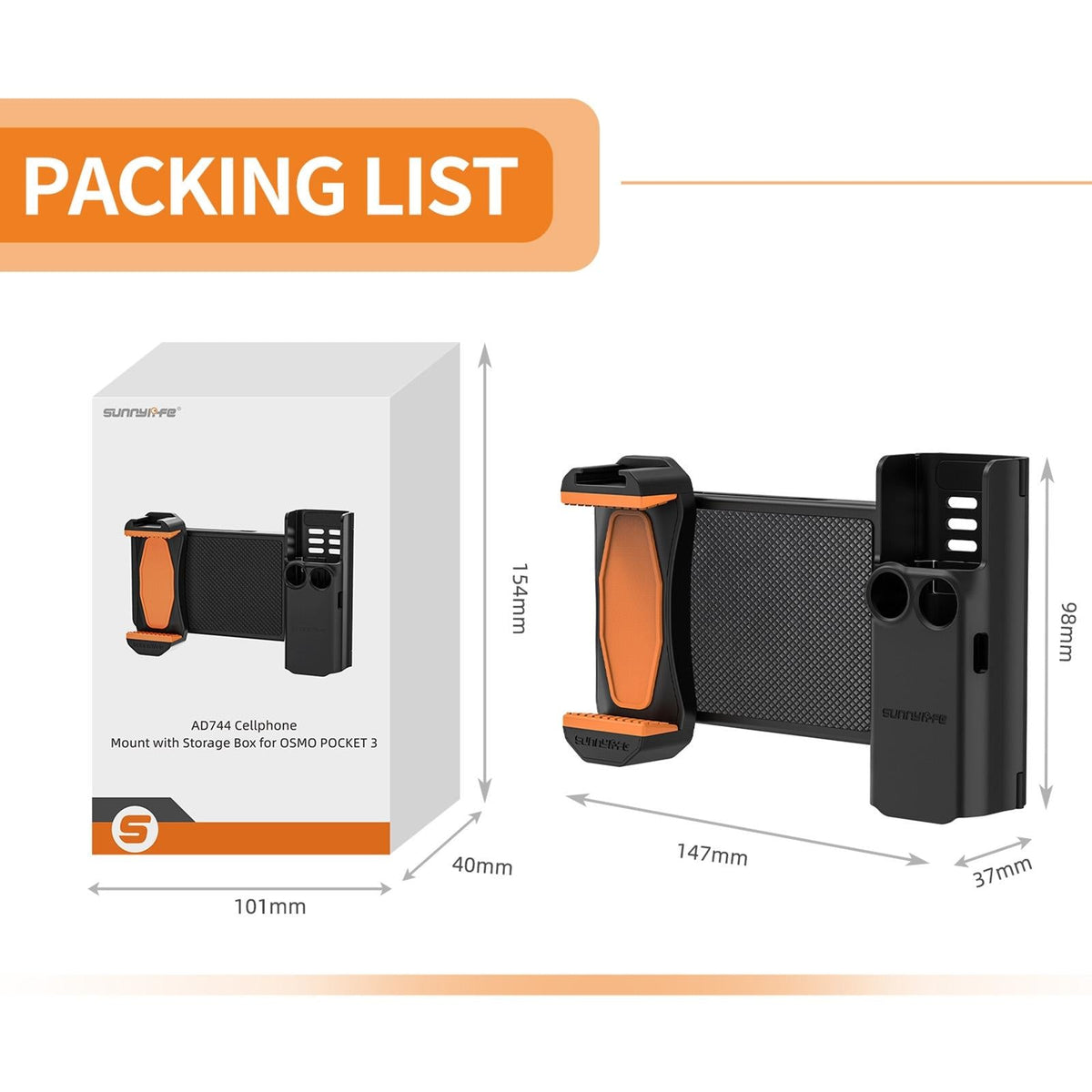 Portable Phone Clamp Holder with Storage Case for Dji Pocket 3