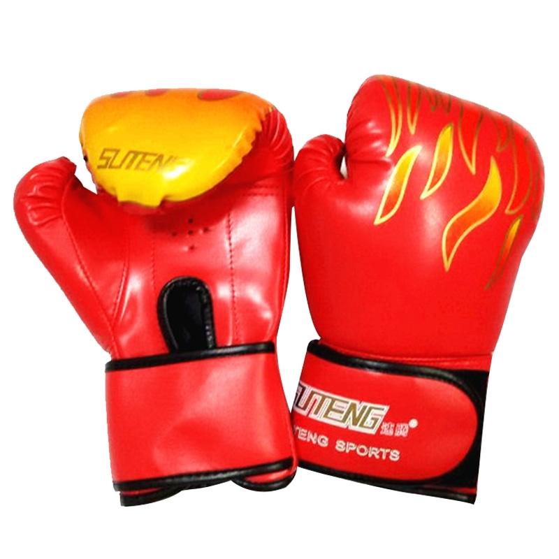 Adult Flame Pattern Pu Leather Boxing Gloves - Fitness - Black