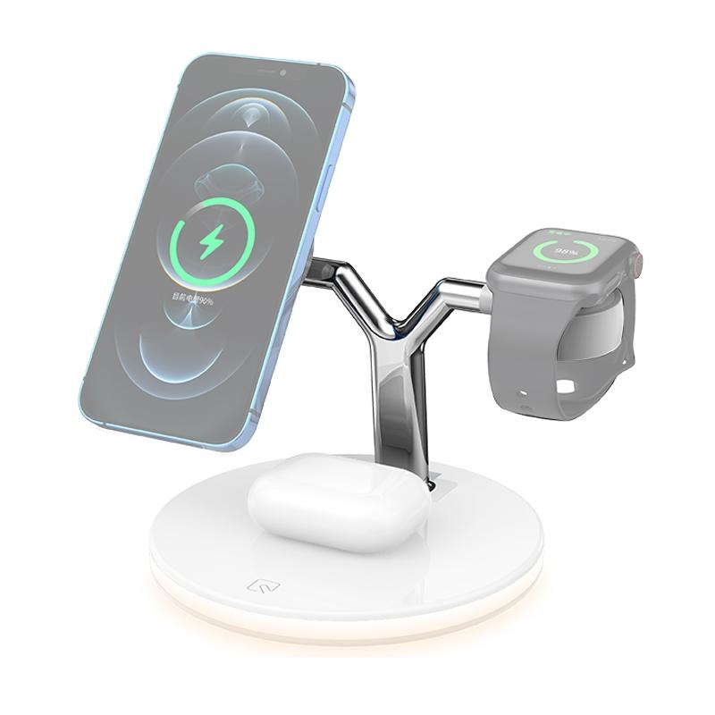 15W 3 In 1 Magnetic Wireless Charger For Phones Watches And Airpods With Led Light - Black