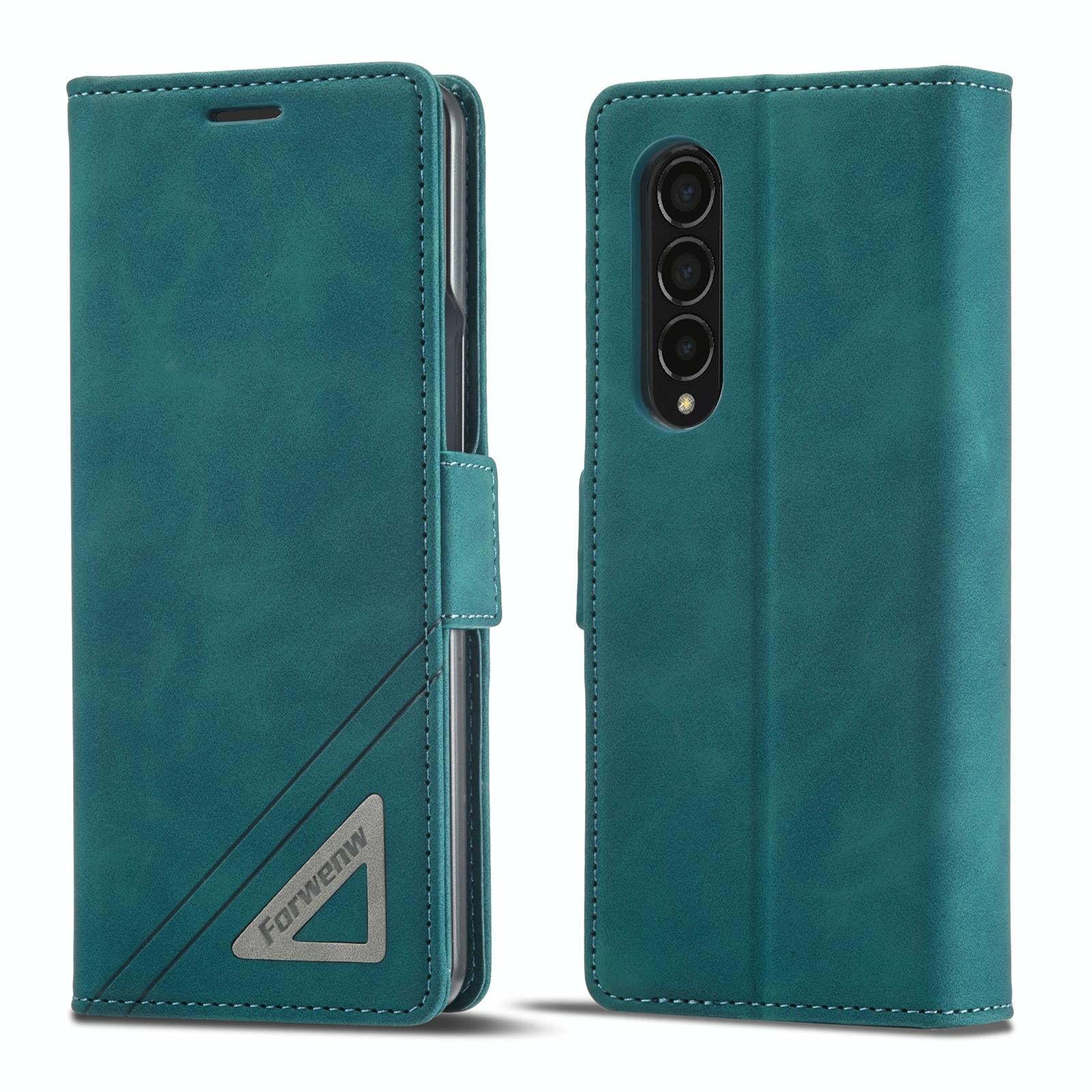 For Samsung Galaxy Z Fold4 5G Leather Dual Side Buckle Phone Cover - Dark Cyan