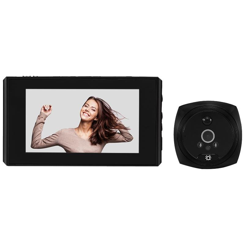 Smart Cat Eye Video Doorbell With 4.5 1080P Hd Screen Night Vision &amp; Motion Detection - Black