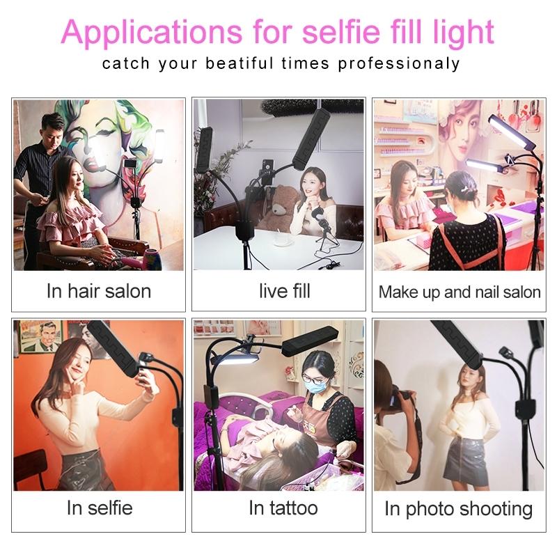 Portable Double Arm Fill Light with Phone Clip - Adjustable Brightness Black