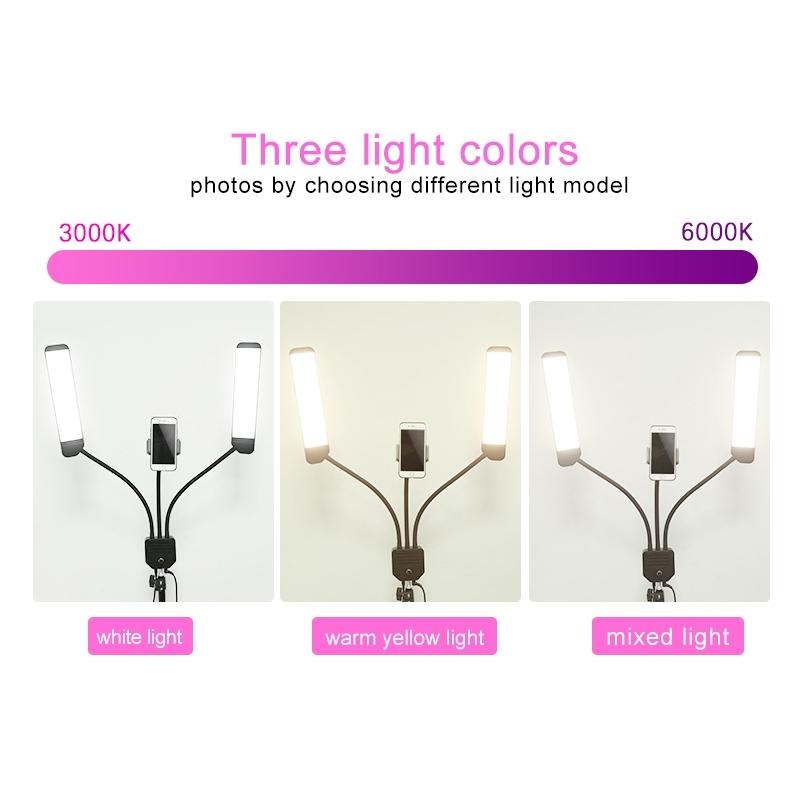 Portable Double Arm Fill Light with Phone Clip - Adjustable Brightness Black