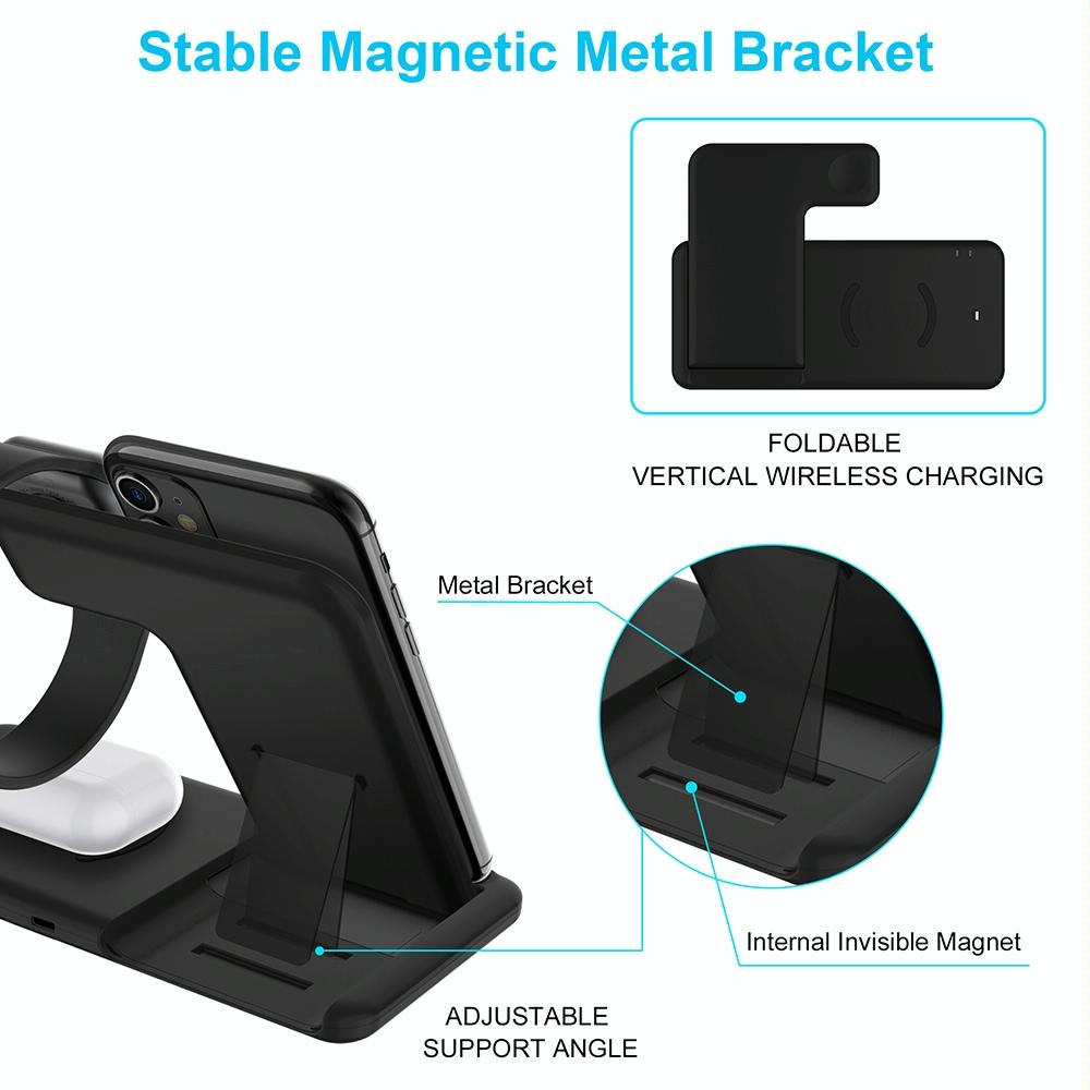 4 In 1 Wireless Charger Stand For Iphone Apple Watch Airpods Dual Phone Charging Black