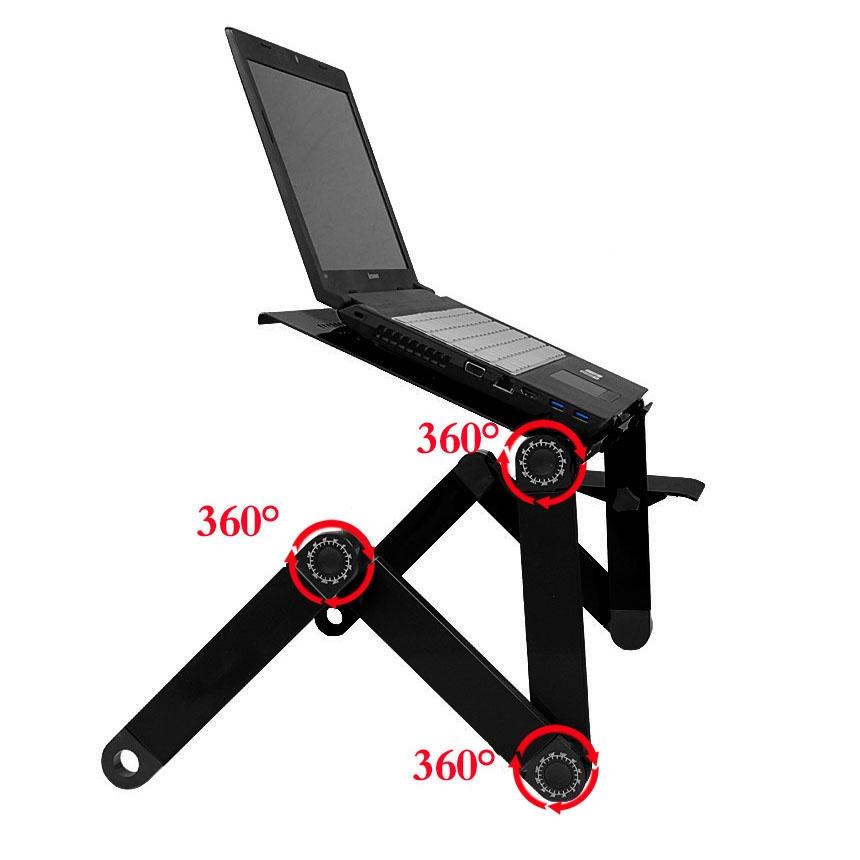 Adjustable Foldable Laptop Stand with Fans & Mouse Pad - Portable Aluminum Alloy - Black