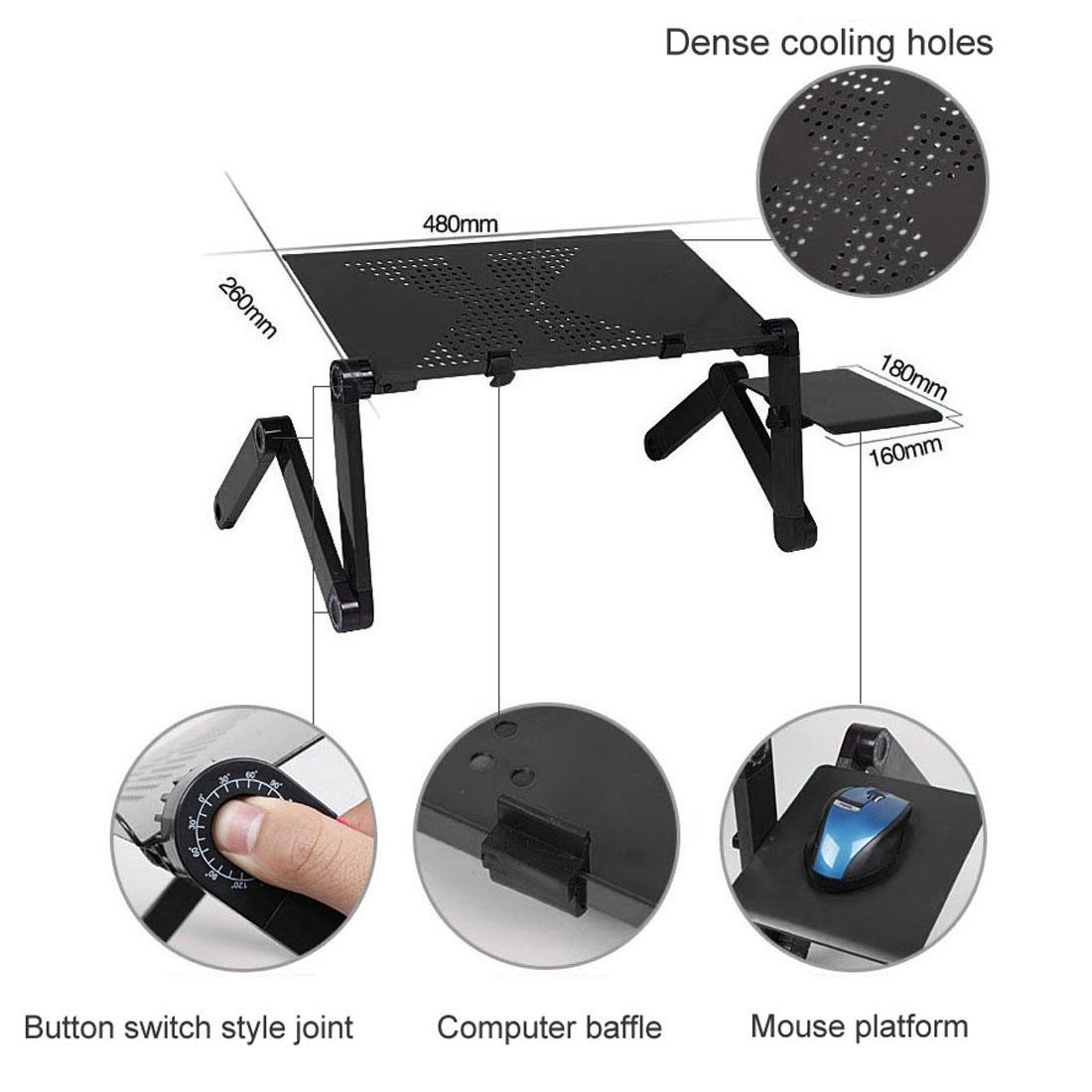 Adjustable Foldable Laptop Stand with Fans & Mouse Pad - Portable Aluminum Alloy - Black
