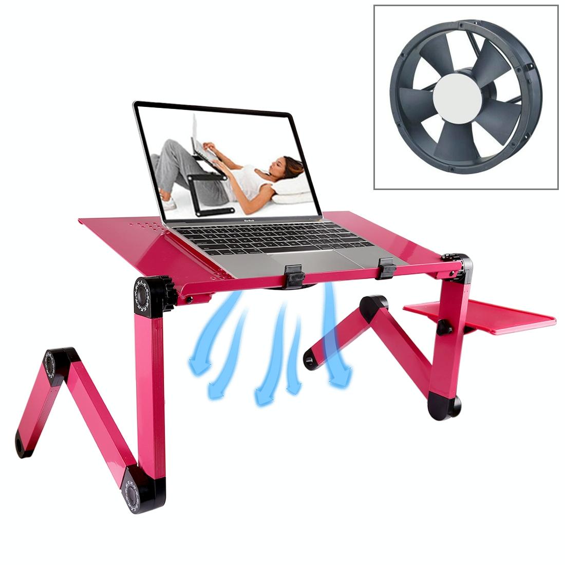 Adjustable Foldable Laptop Stand with Fans & Mouse Pad - Portable Aluminum Alloy - Black