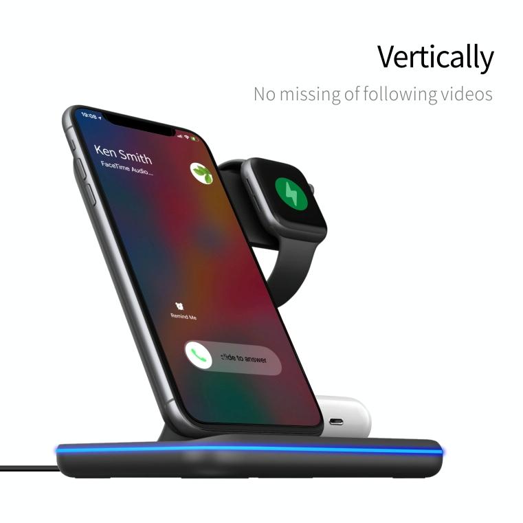 3 In 1 Magnetic Wireless Charger With Touch Ring Light - Black
