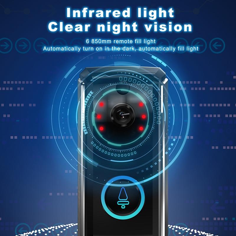 Smart Wifi Video Doorbell With Night Vision & Motion Detection - 2-Way Intercom - 32Gb Sd Card - Black
