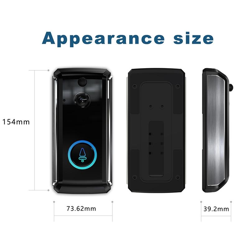 Smart Wifi Video Doorbell With Night Vision & Motion Detection - 2-Way Intercom - 32Gb Sd Card - Black