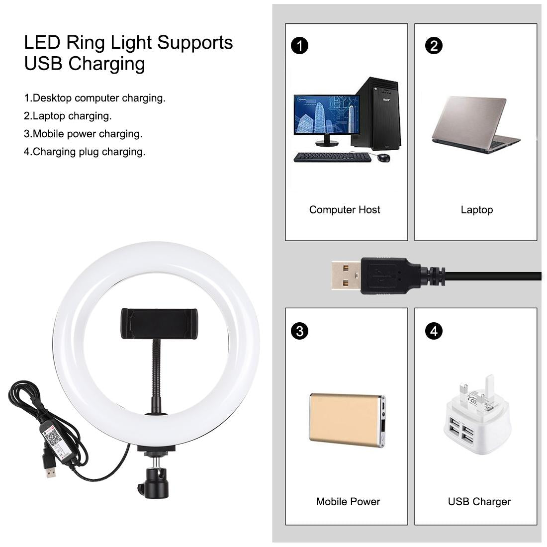 7.9 Rgbw Led Ring Light with Dual Colour Temperature and Phone Clamp