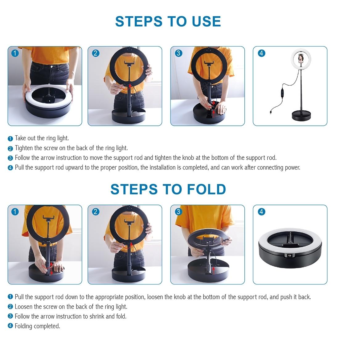 10.2 Dual-colour Led Ring Light with Usb Bluetooth Remote and Phone Holder - Black