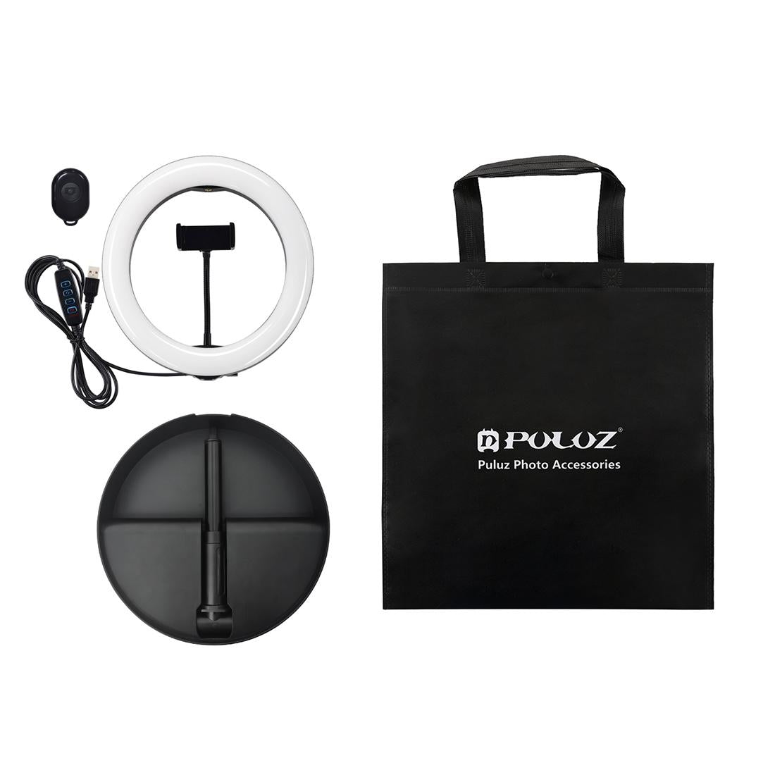 10.2 Dual-colour Led Ring Light with Usb Bluetooth Remote and Phone Holder - Black