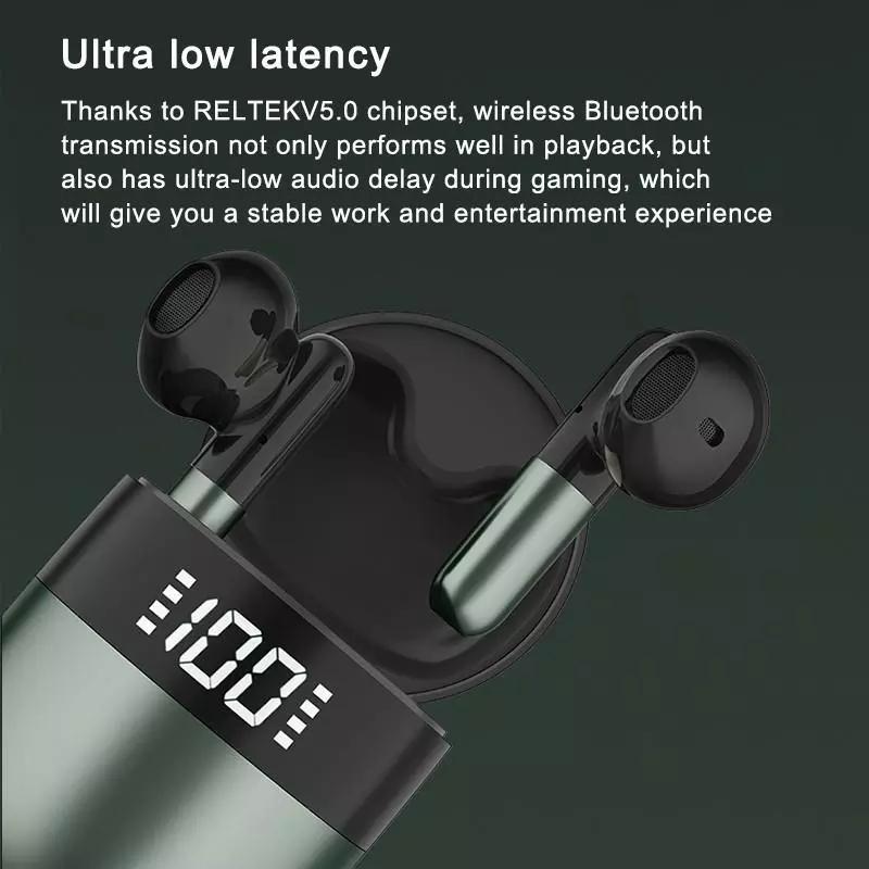 Wireless Bluetooth Earphones with Led Display and Hifi Sound for Sports - Blue