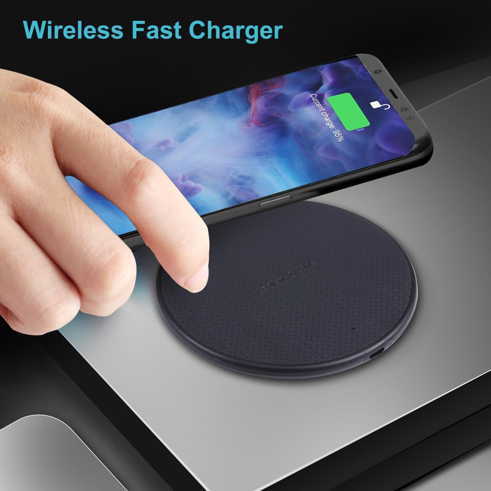 10W Plaid Pattern Round Wireless Charger - Black
