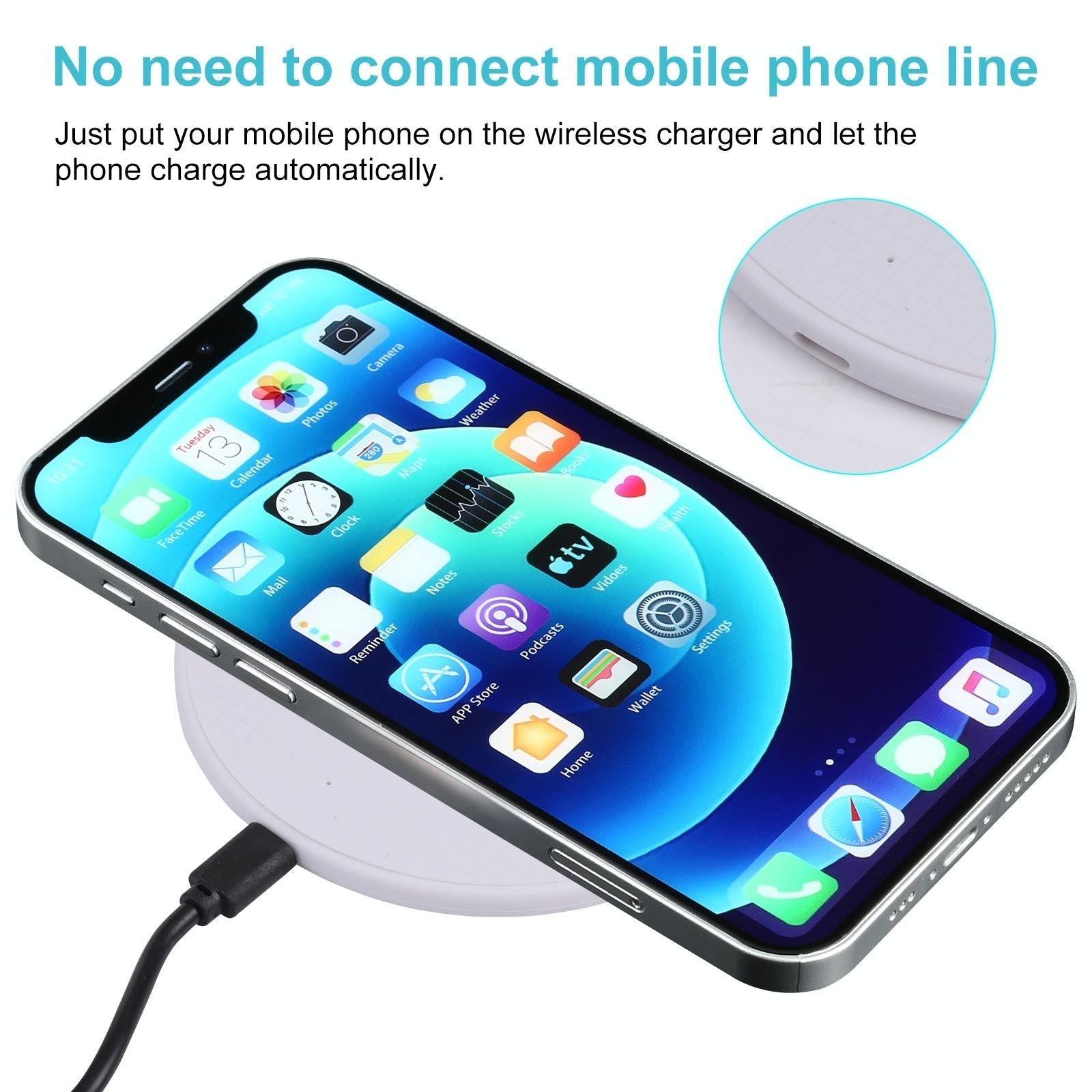 10W Plaid Pattern Round Wireless Charger - Black