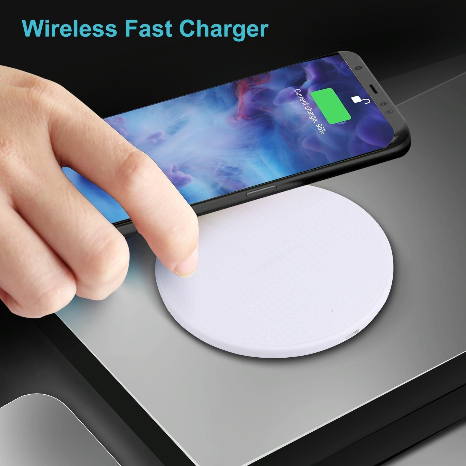 10W Plaid Pattern Round Wireless Charger - Black
