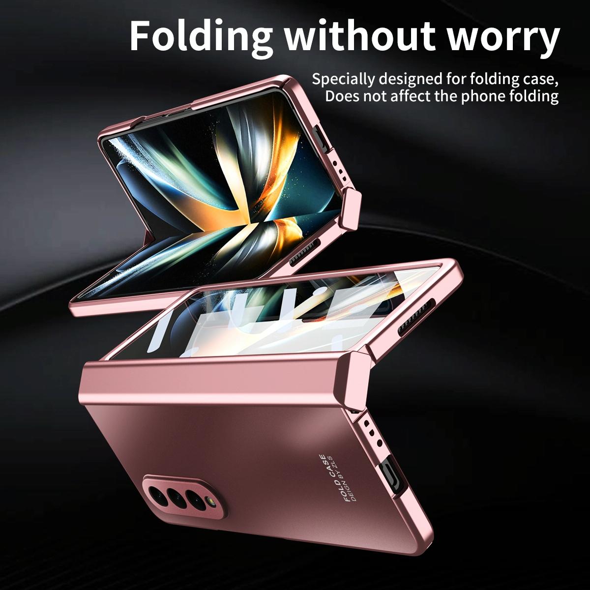 For Samsung Galaxy Z Fold4 5G Foldable Electroplated Case - Rose Gold