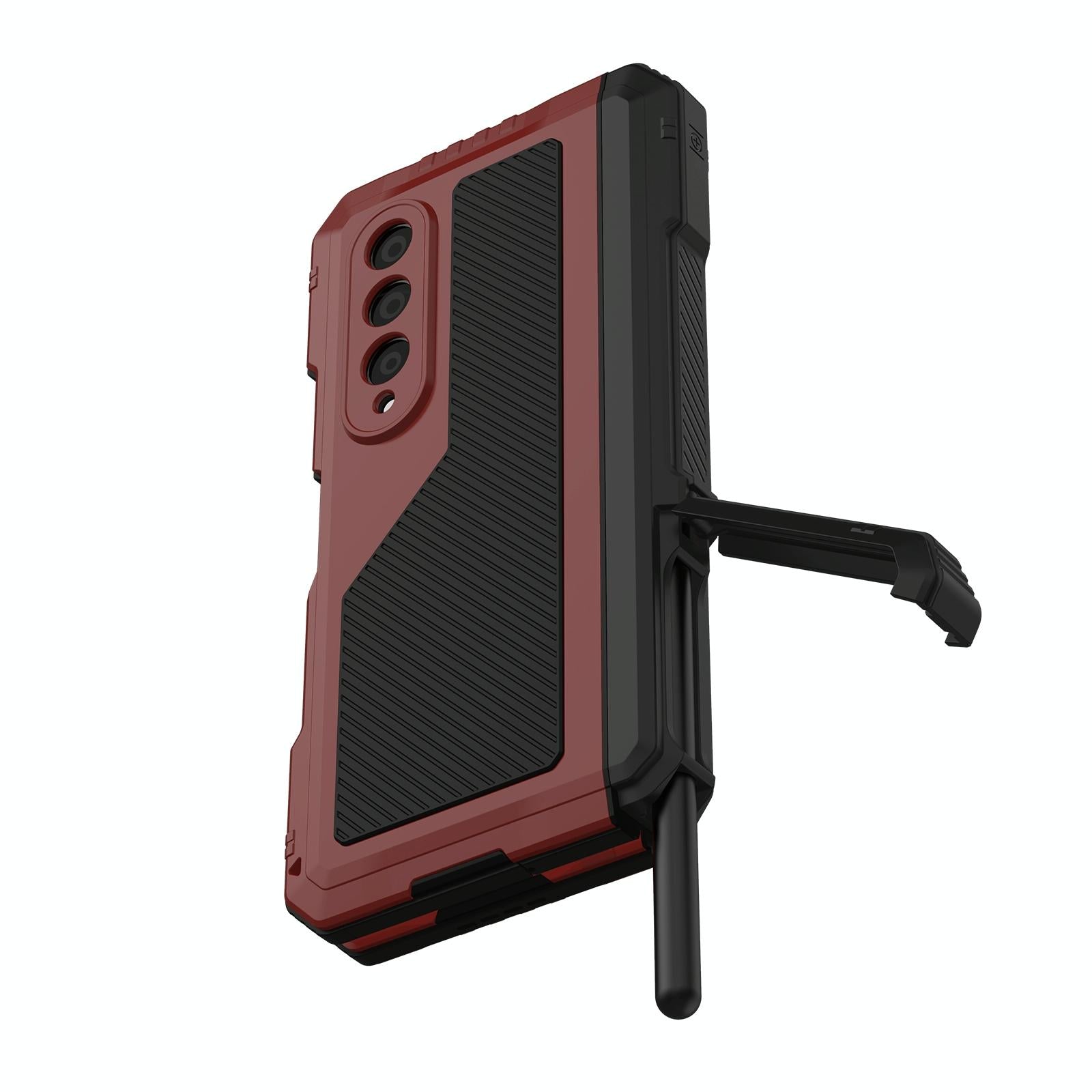 For Samsung Galaxy Z Fold4 5G Waterproof Metal Phone Case With Folding Holder - Red