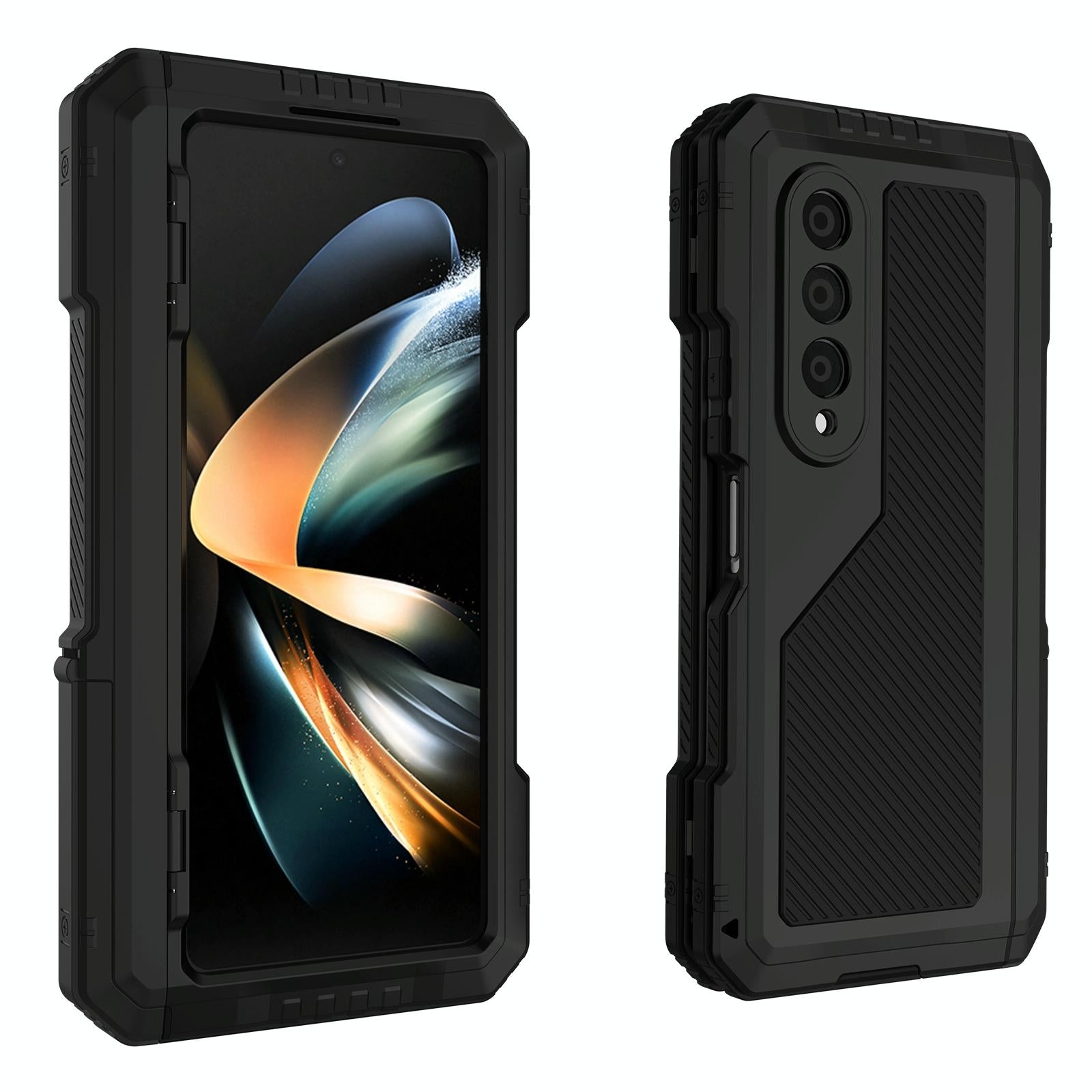 For Samsung Galaxy Z Fold4 5G Waterproof Metal Phone Case With Folding Holder - Red