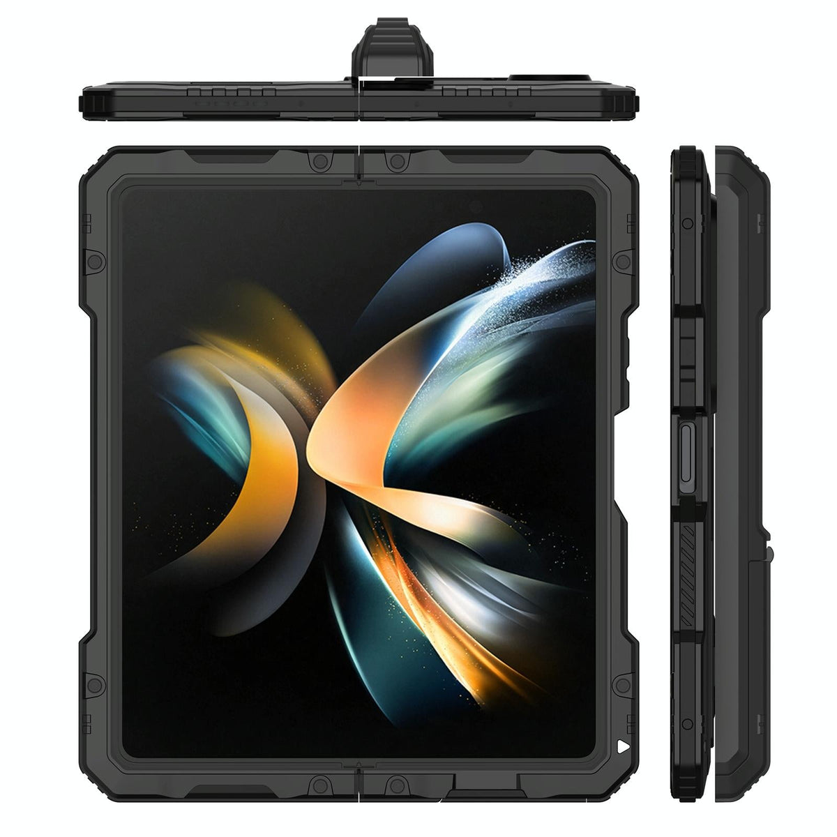 For Samsung Galaxy Z Fold4 5G Waterproof Metal Phone Case With Folding Holder - Red