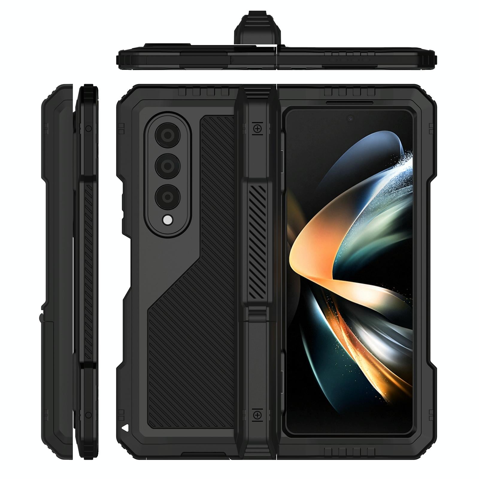 For Samsung Galaxy Z Fold4 5G Waterproof Metal Phone Case With Folding Holder - Red