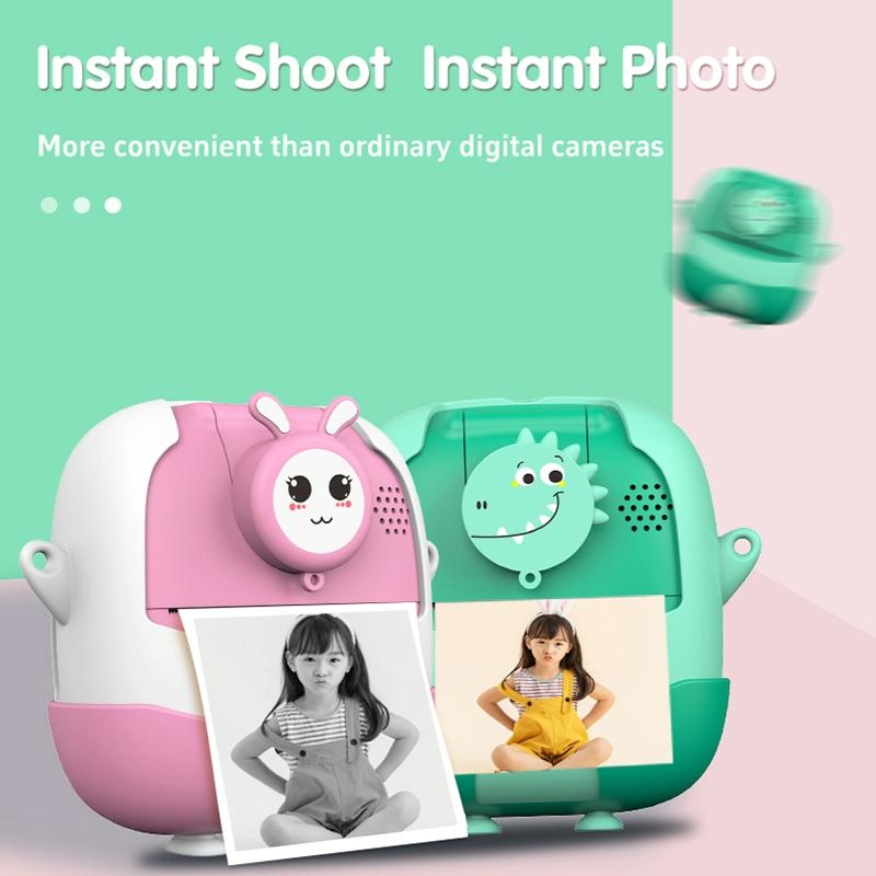 720P Hd Reversible Mini Digital Camera For Children - Cartoon Print - Green