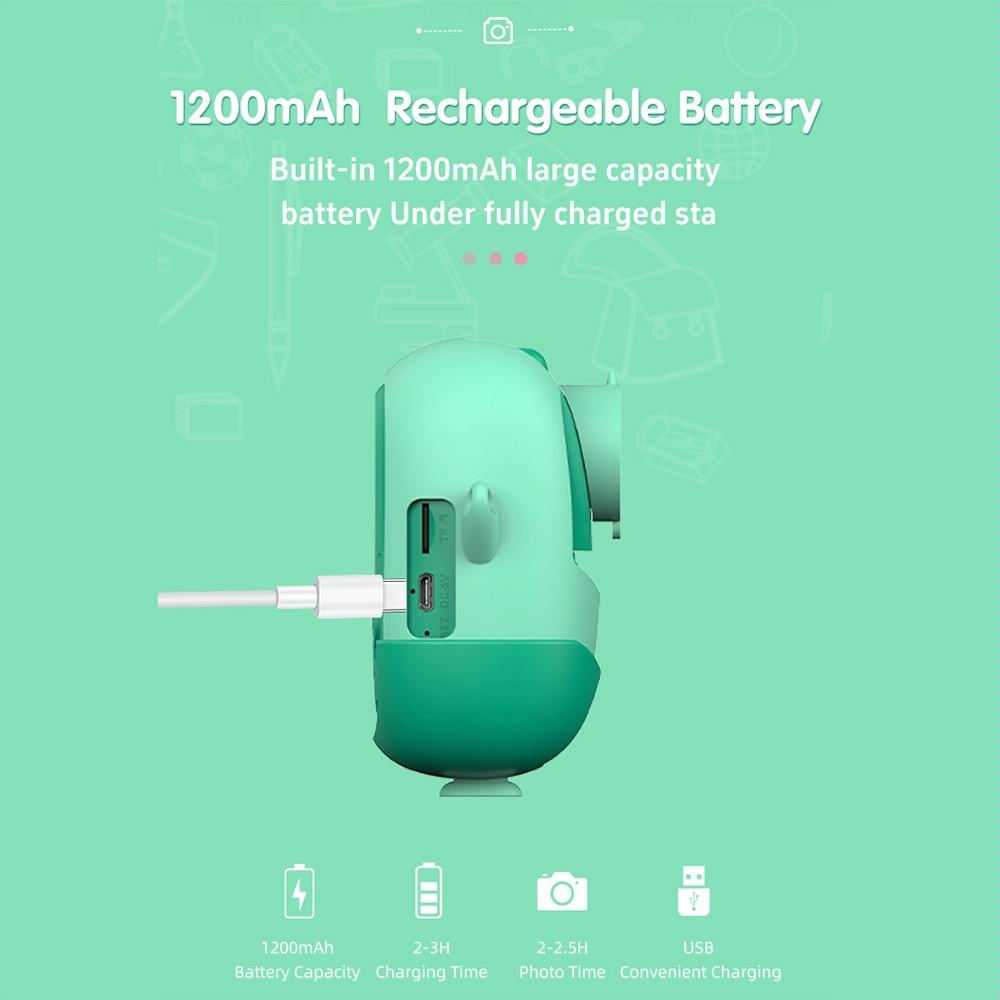 720P Hd Reversible Mini Digital Camera For Children - Cartoon Print - Green