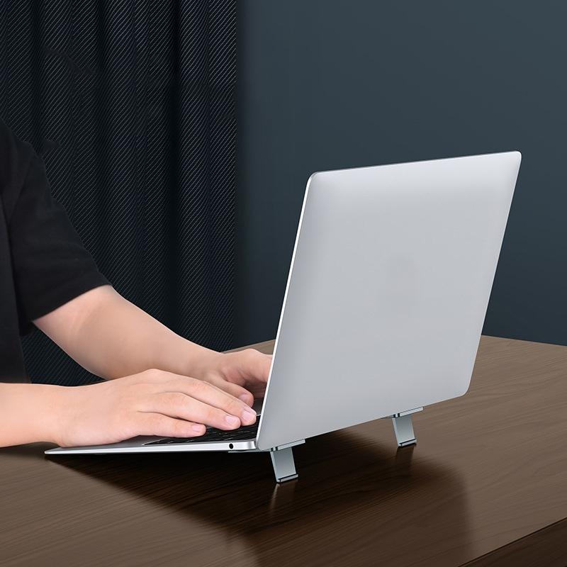 Desktop Folding Notebook Stand with Invisible Height Increase and Storage - Silver