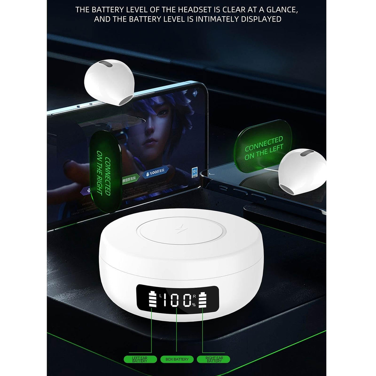 Mini Tws Wireless Bluetooth Earphones with Noise Reduction and Digital Display - White