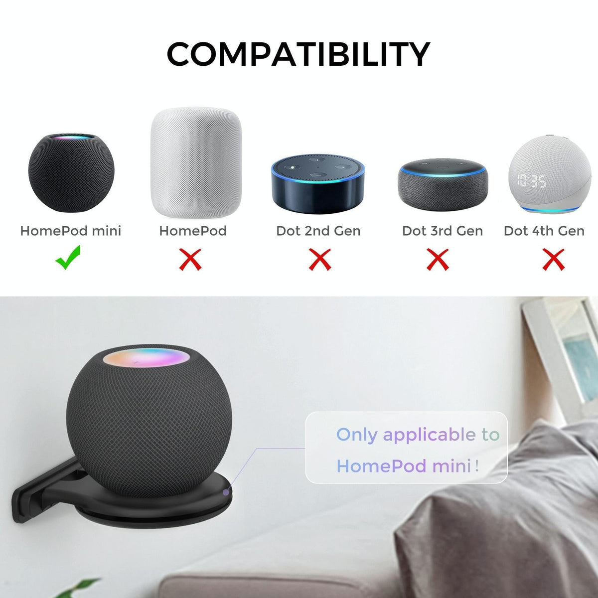 Ahastyle Smart Speaker Stand for Apple Homepod Mini - White