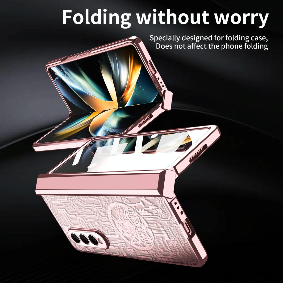 For Samsung Galaxy Z Fold4 5G Foldable Electroplated Phone Case - Mechanical Legend 4. - Rose Gold