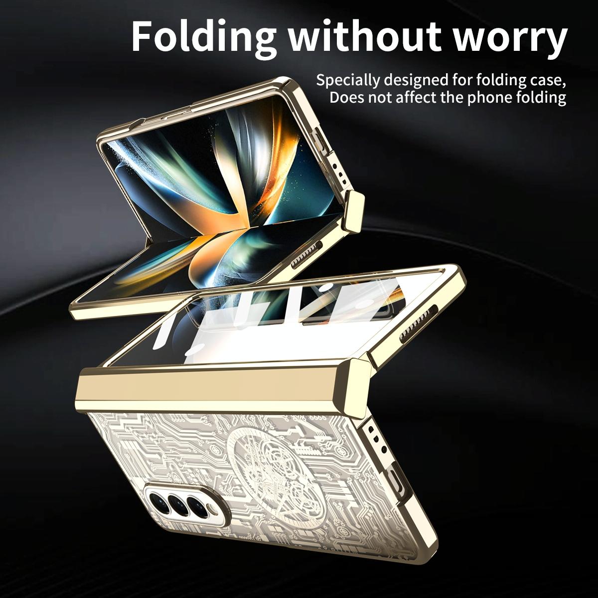 For Samsung Galaxy Z Fold4 5G Foldable Electroplated Phone Case - Mechanical Legend 4. - Rose Gold