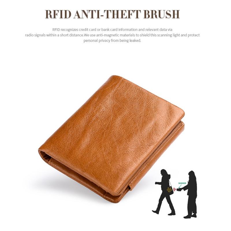 Men Rfid Leather Tri-fold Wallet - Genuine Leather - Coffee