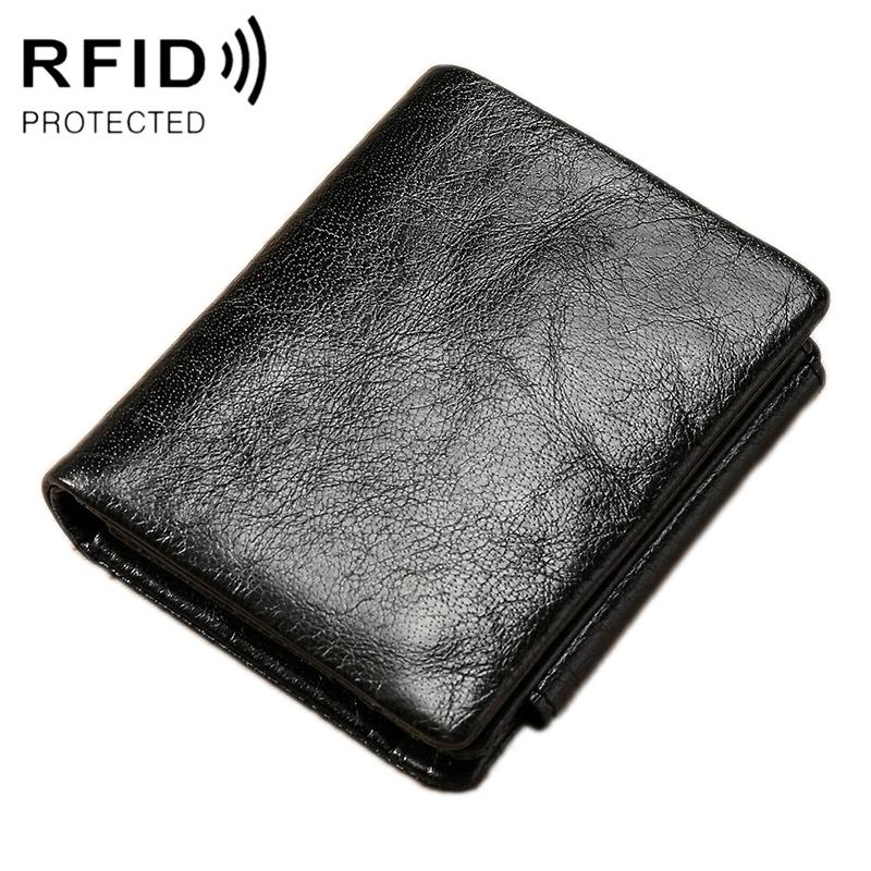 Men Rfid Leather Tri-fold Wallet - Genuine Leather - Coffee