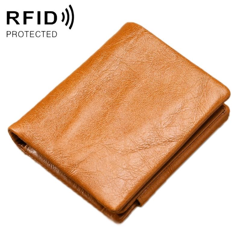 Men Rfid Leather Tri-fold Wallet - Genuine Leather - Coffee