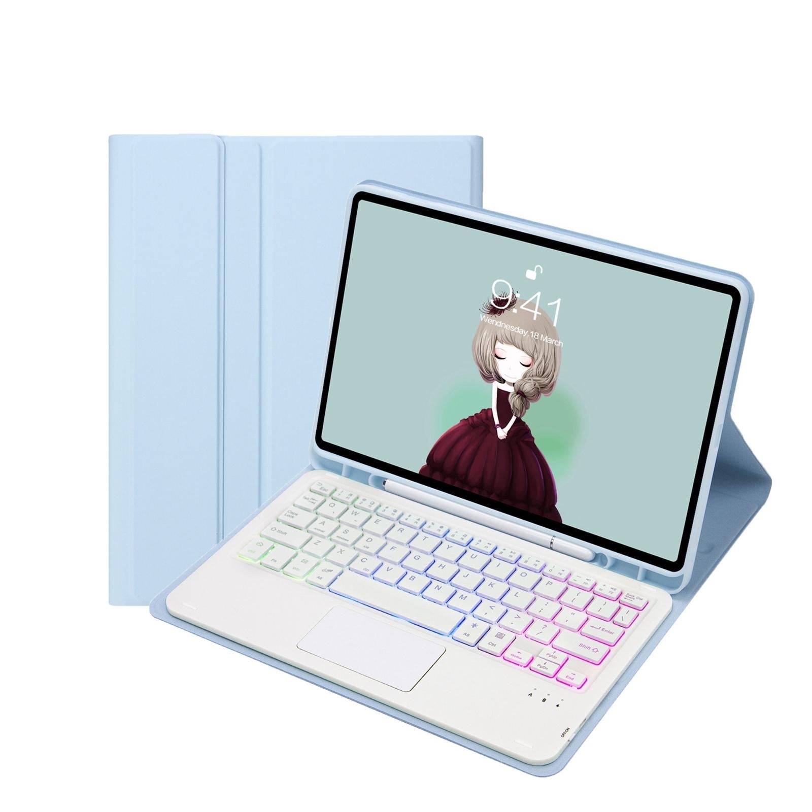 Bluetooth Keyboard Leather Case For Ipad 9.7 2018 & 2017 / Pro 9.7 / Air 2 With Touch Pad & Backlight - Pink