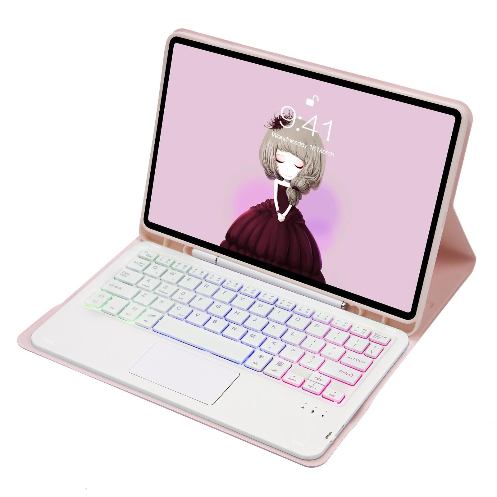 Bluetooth Keyboard Leather Case For Ipad 9.7 2018 & 2017 / Pro 9.7 / Air 2 With Touch Pad & Backlight - Pink