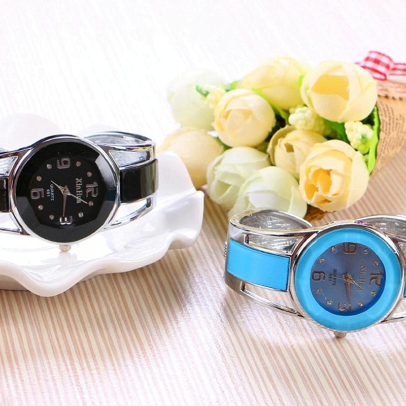 Stainless Steel Diamond Bracelet Watch for Women - Hollow Mirror Surface - Blue