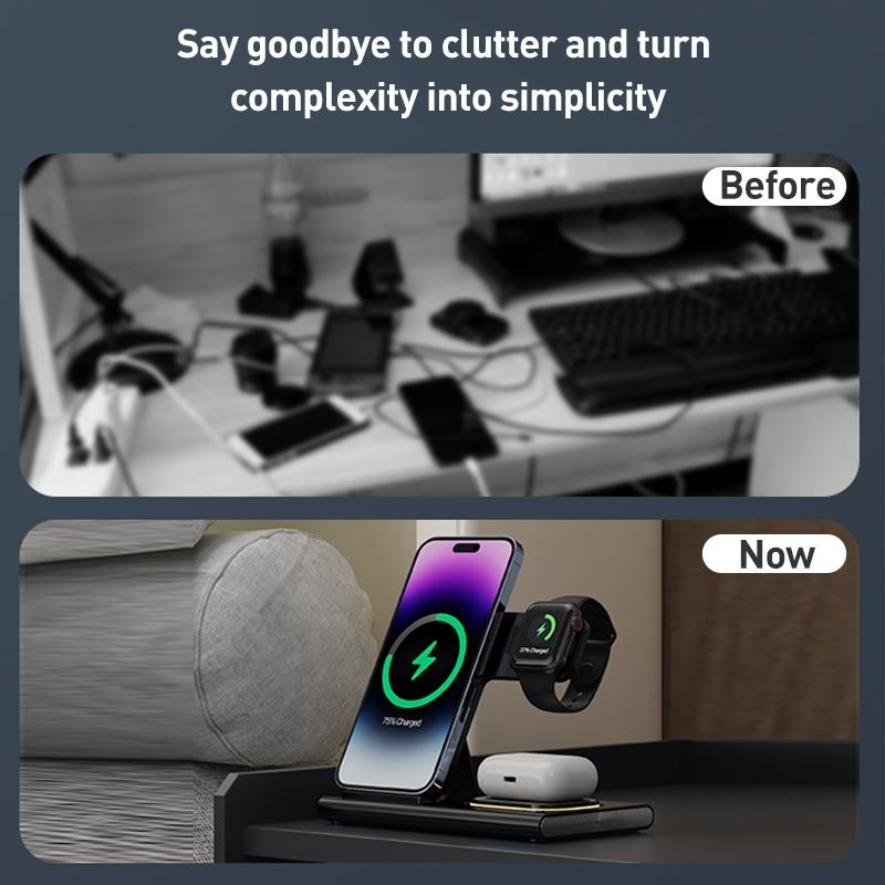 15W 3 In 1 Foldable Wireless Charger - White