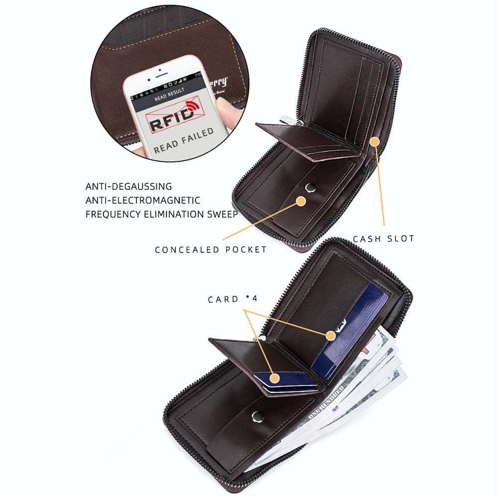 Secure Rfid Blocking Short Wallet - Anti-theft - Coffee