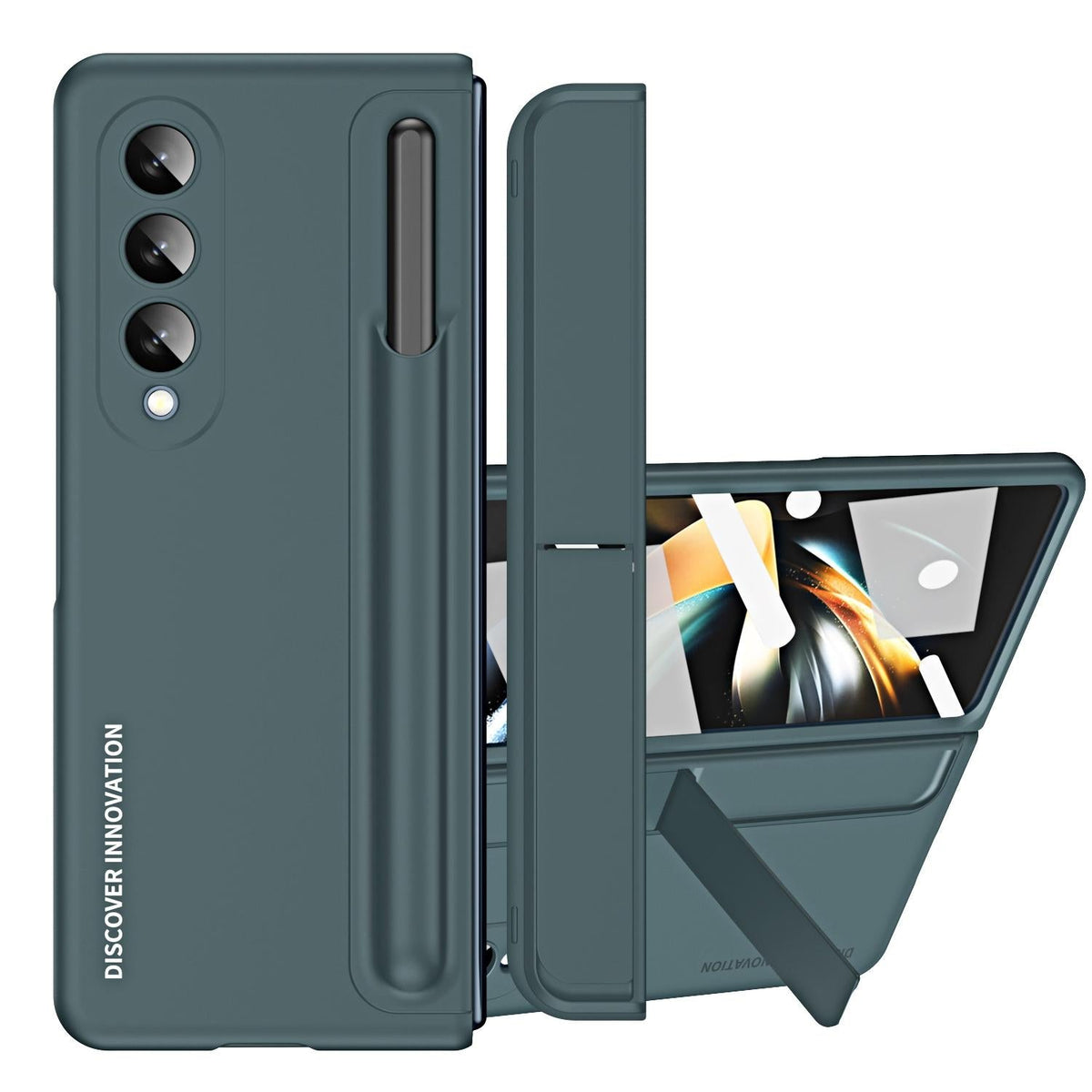 For Samsung Galaxy z Fold4 5G Samsung Galaxy z Fold4 2-in-1 Detachable Folding Case with Holder &amp; Pen Slot - Grey Green