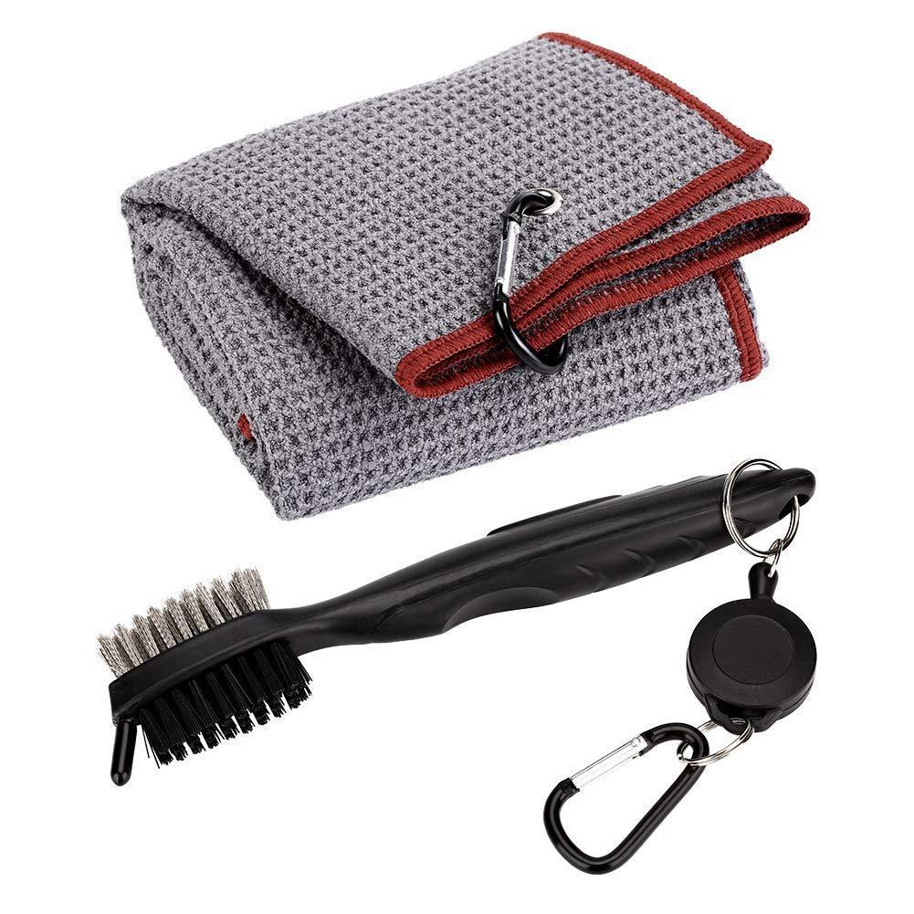 Club Cleaning Brush &amp; Hook Towel Golf Set - Compact &amp; Convenient - Grey