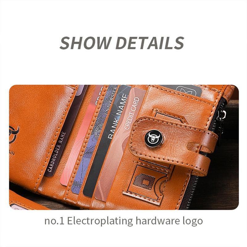 Rfid-protected Cowhide Wallet - Secure & Stylish - Coffee