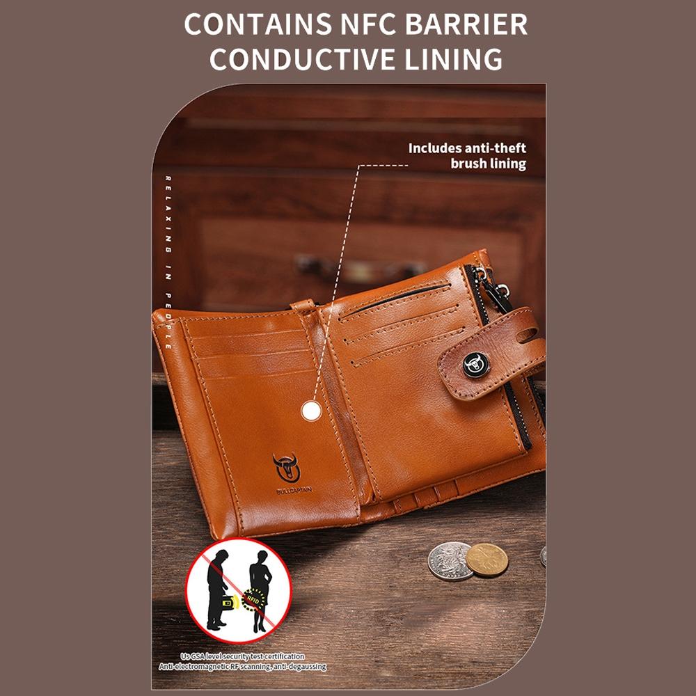 Rfid-protected Cowhide Wallet - Secure & Stylish - Coffee