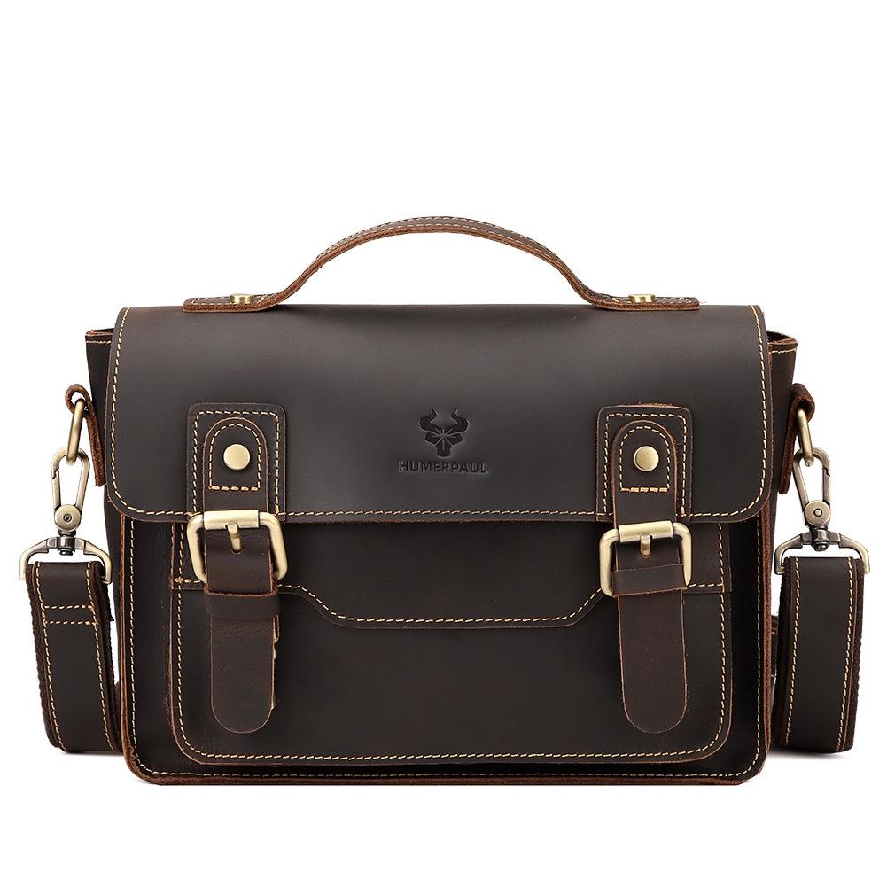 Retro Leather Men Crossbody Bag Small Square - Coffee